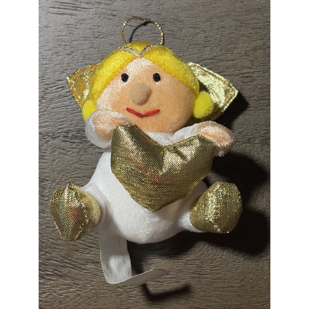 Christmas Ornament Angel Yellow Hair Holding Heart 3 3/4" High